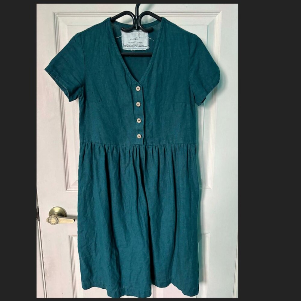 notPERFECTLINEN Symi Dress 100% Linen- Emerald Green XS